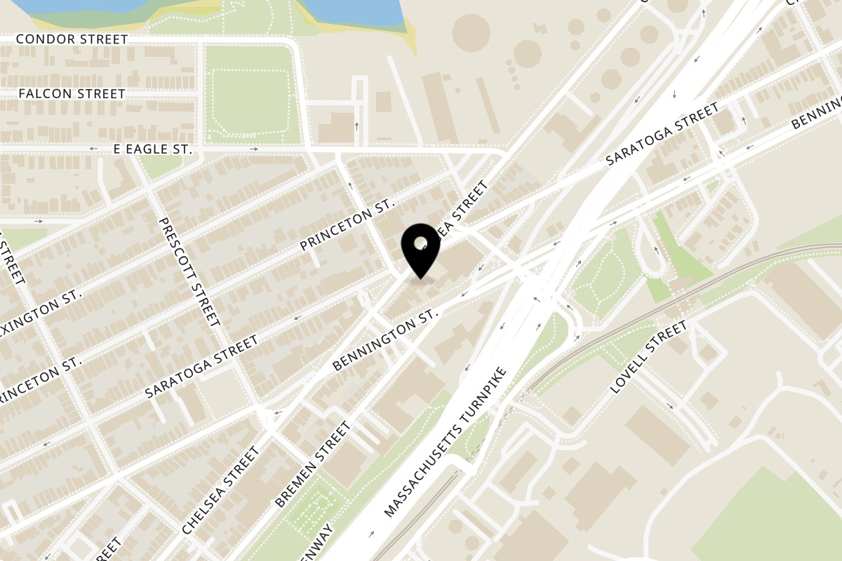 Map showing the location of Rincon Limeno restaurant inc on 409 Chelsea St in East Boston
